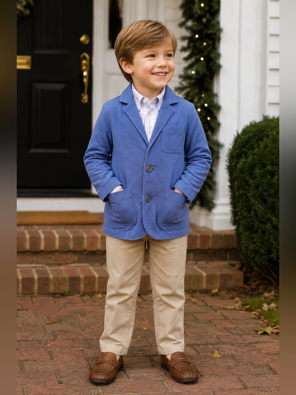 Tea Collection Boys Blue Blazer Jacket Size 6 Cotton Preppy Sport Coat